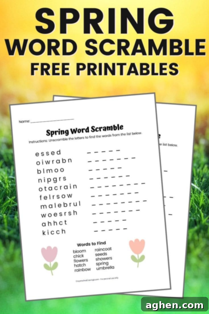Spring Word Scramble Free Printables for Kids and Families