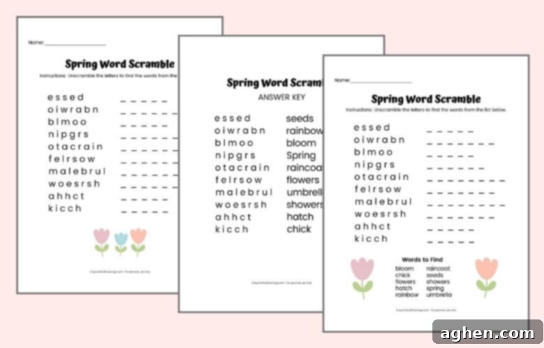 Spring Word Jumbles for Kids and Adults