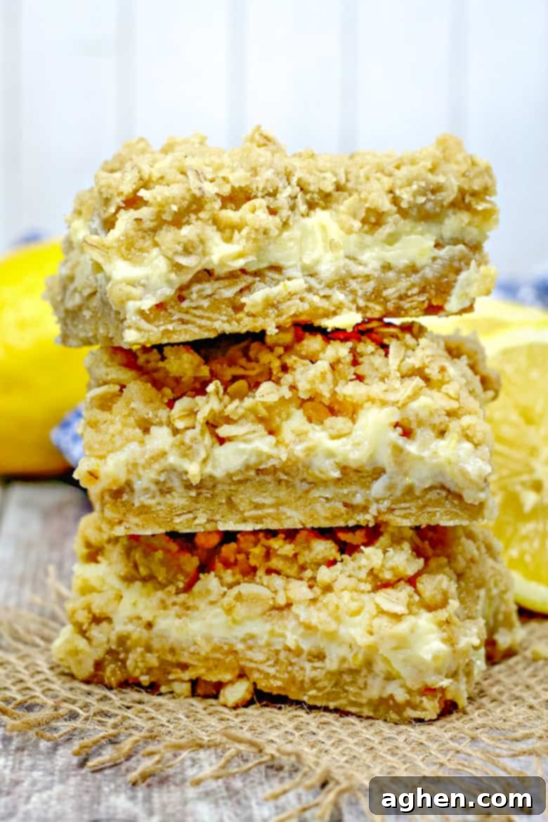 Delicious Oatmeal Lemon Creme Bars with a perfect crumbly topping