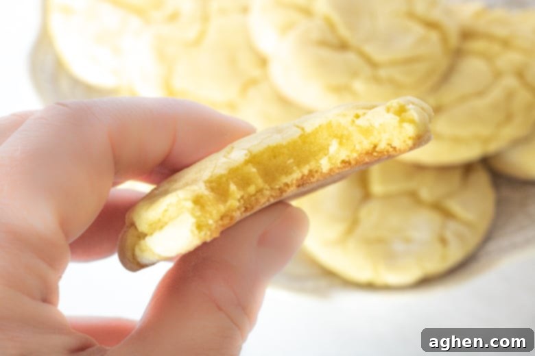 Old photo: A 3-Ingredient Lemon Cookie with a bite taken out, showing its soft interior.