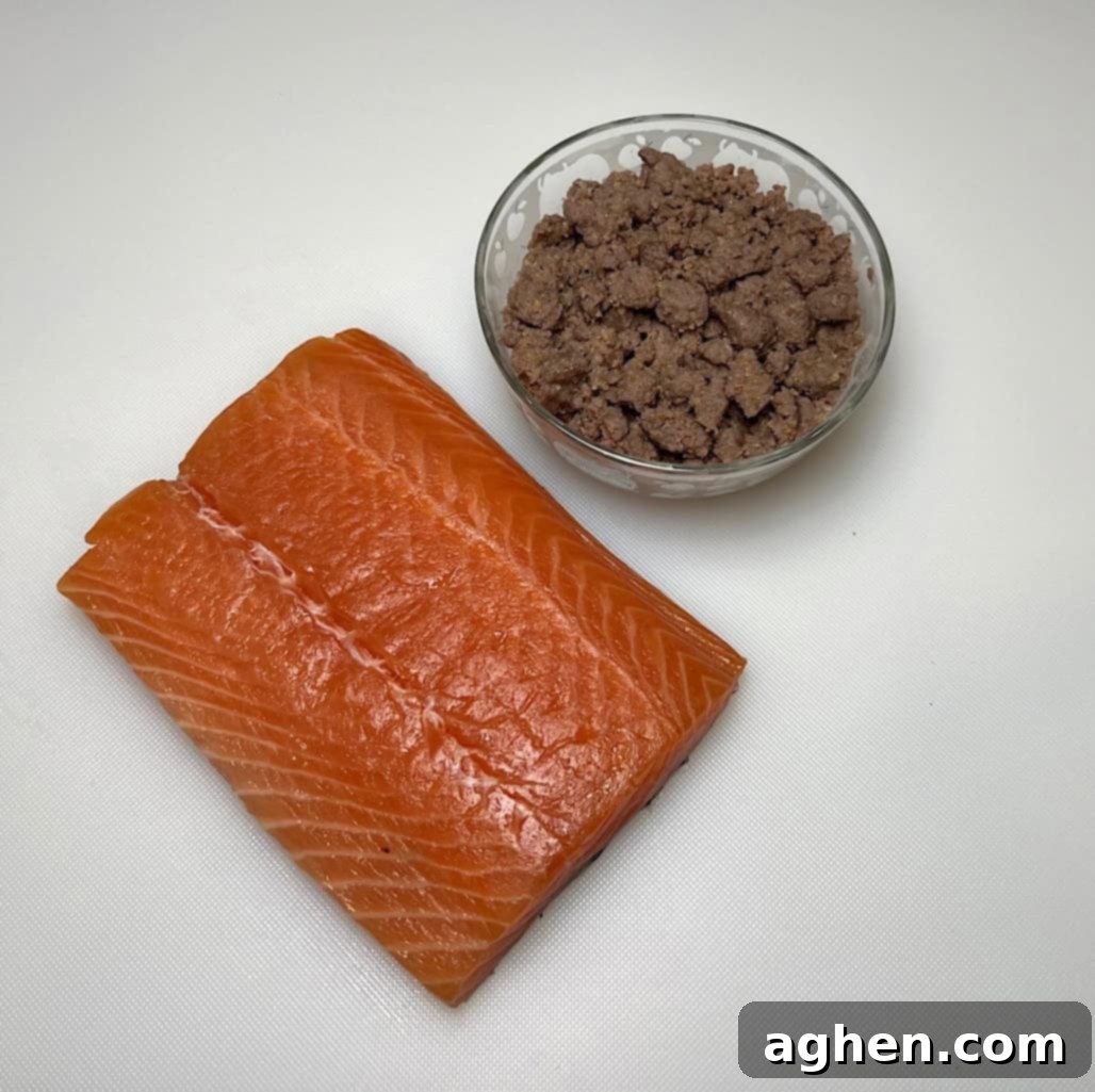 salmon with cooked sausage