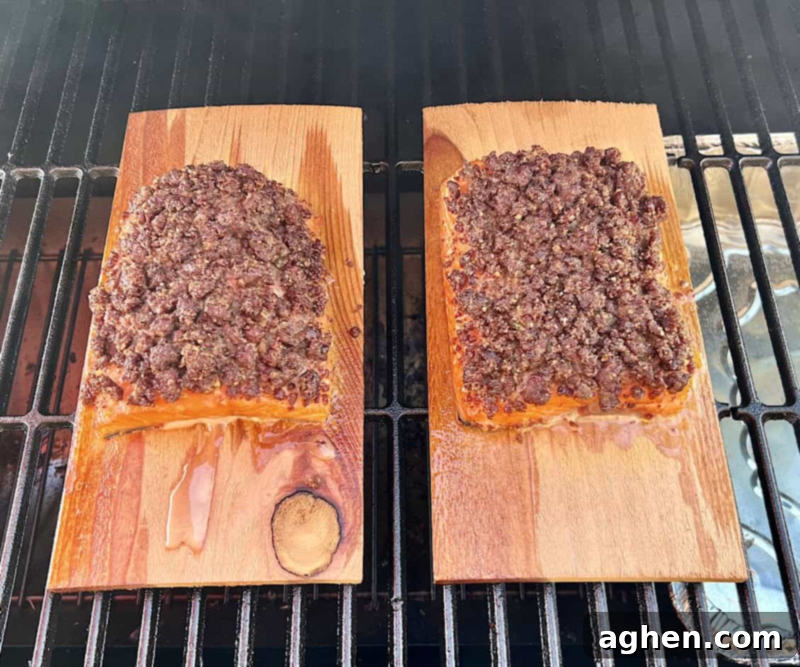 smoked cedar plank salmon on grill