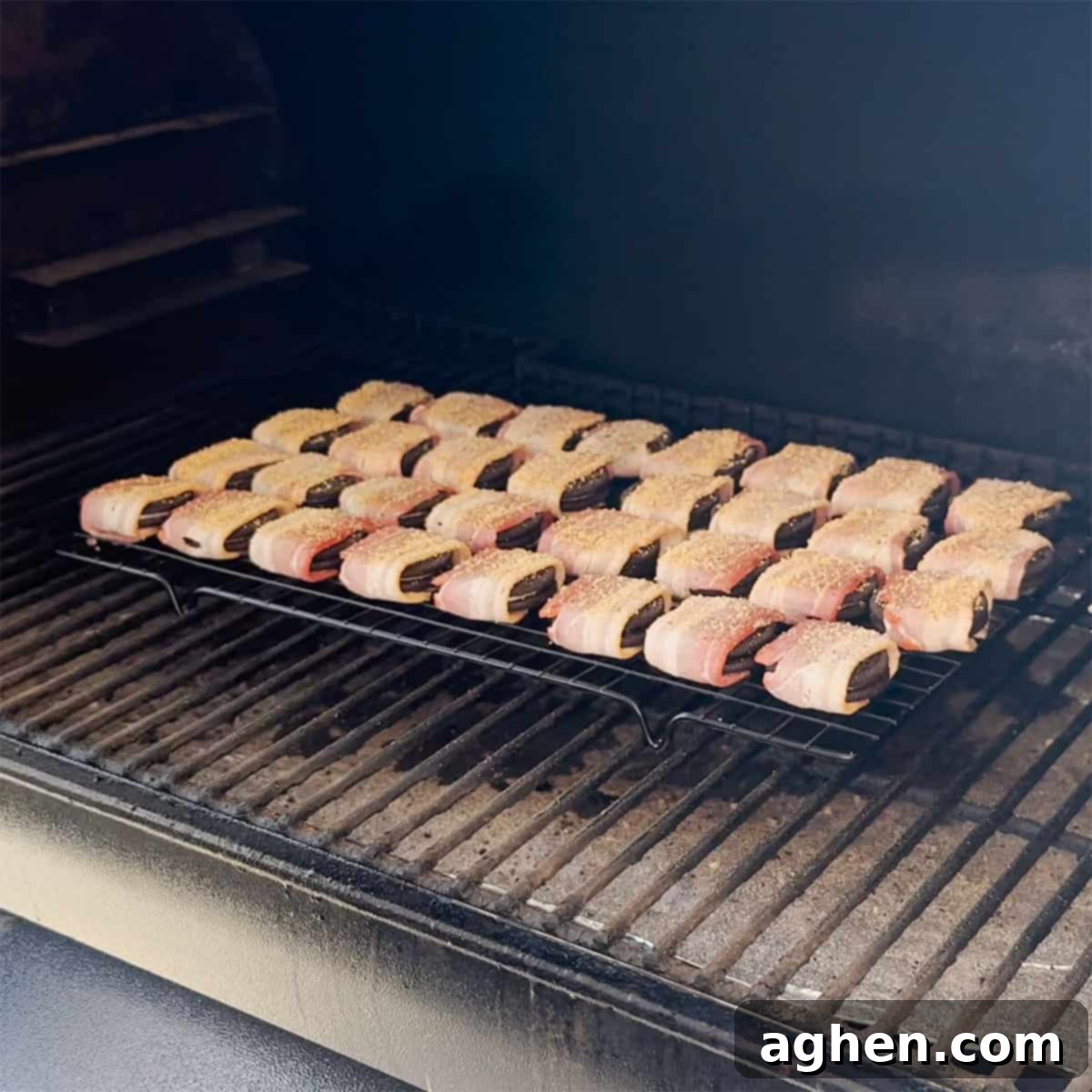 Smoked Bacon Wrapped Oreos cooking on a Traeger Ironwood 885
