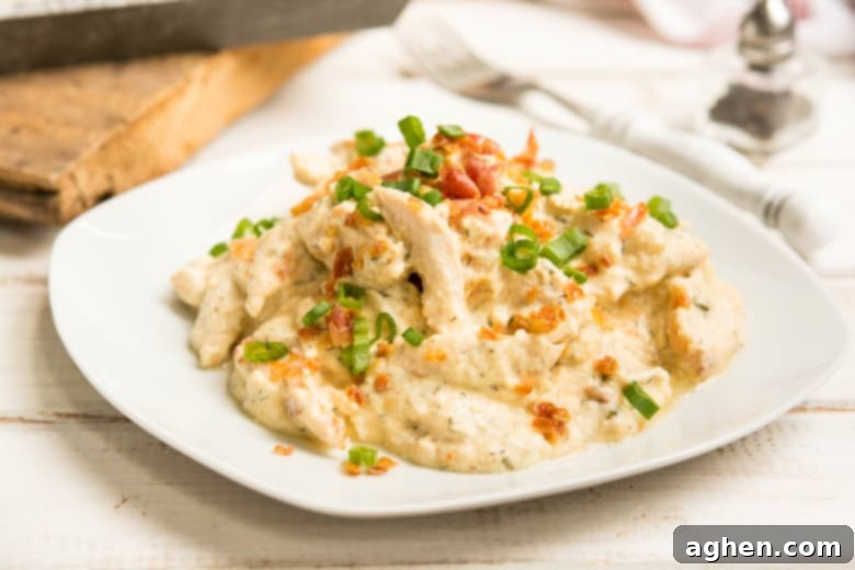 Creamy shredded chicken with pancetta and green onions