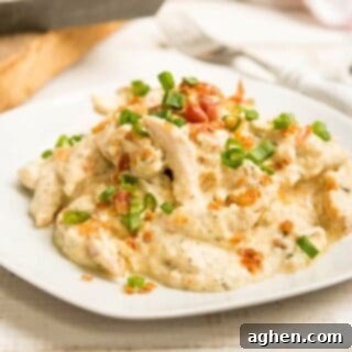 Creamy shredded chicken with pancetta and green onions