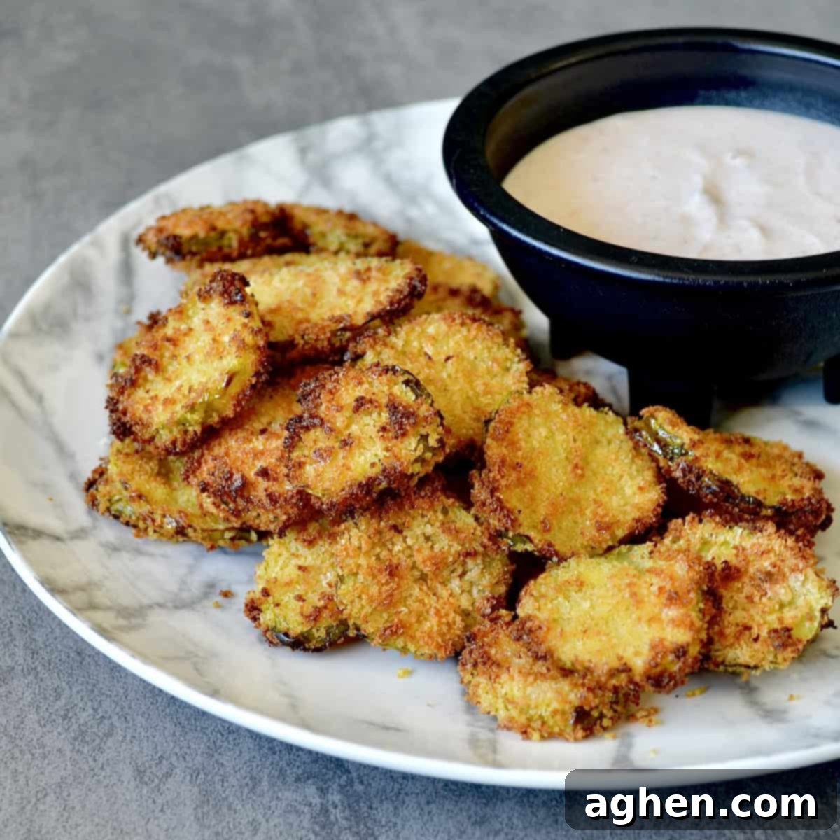 Air fried pickles with sauce