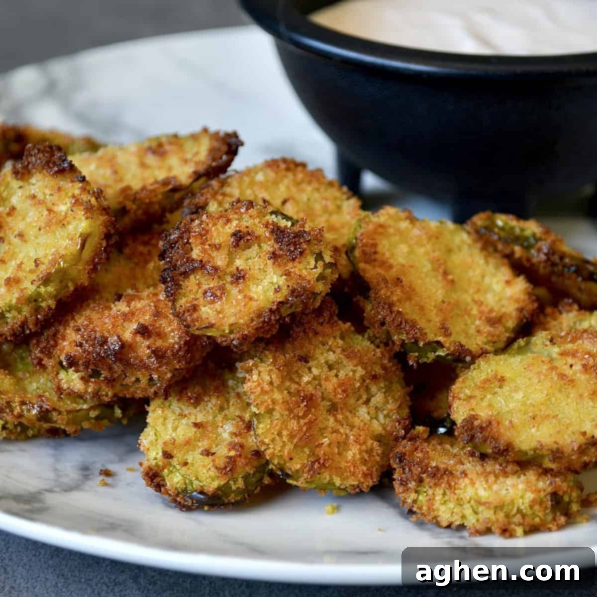 Close up of air fried pickles