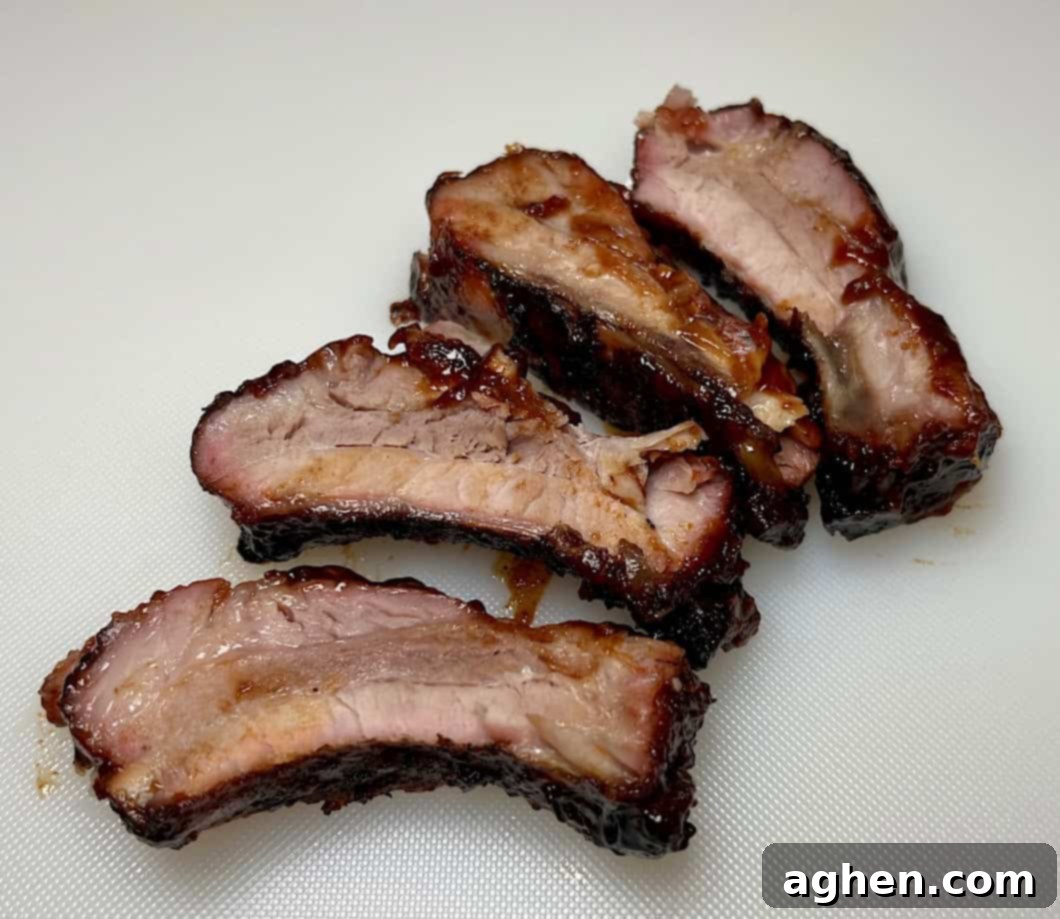 Finished sliced baby back ribs ready to serve