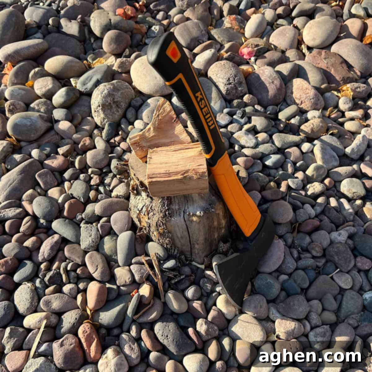 Hatchet chopping wood chunks for smoking