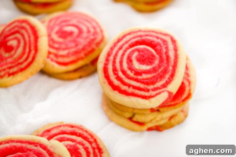 Christmas Pinwheel Cookies - A tray of freshly baked Christmas pinwheel cookies cooling on a wire rack.