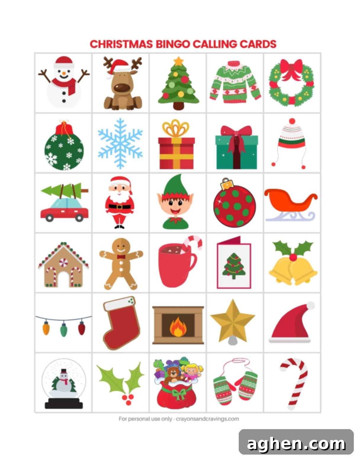 Christmas Bingo Calling Cards for Game Play