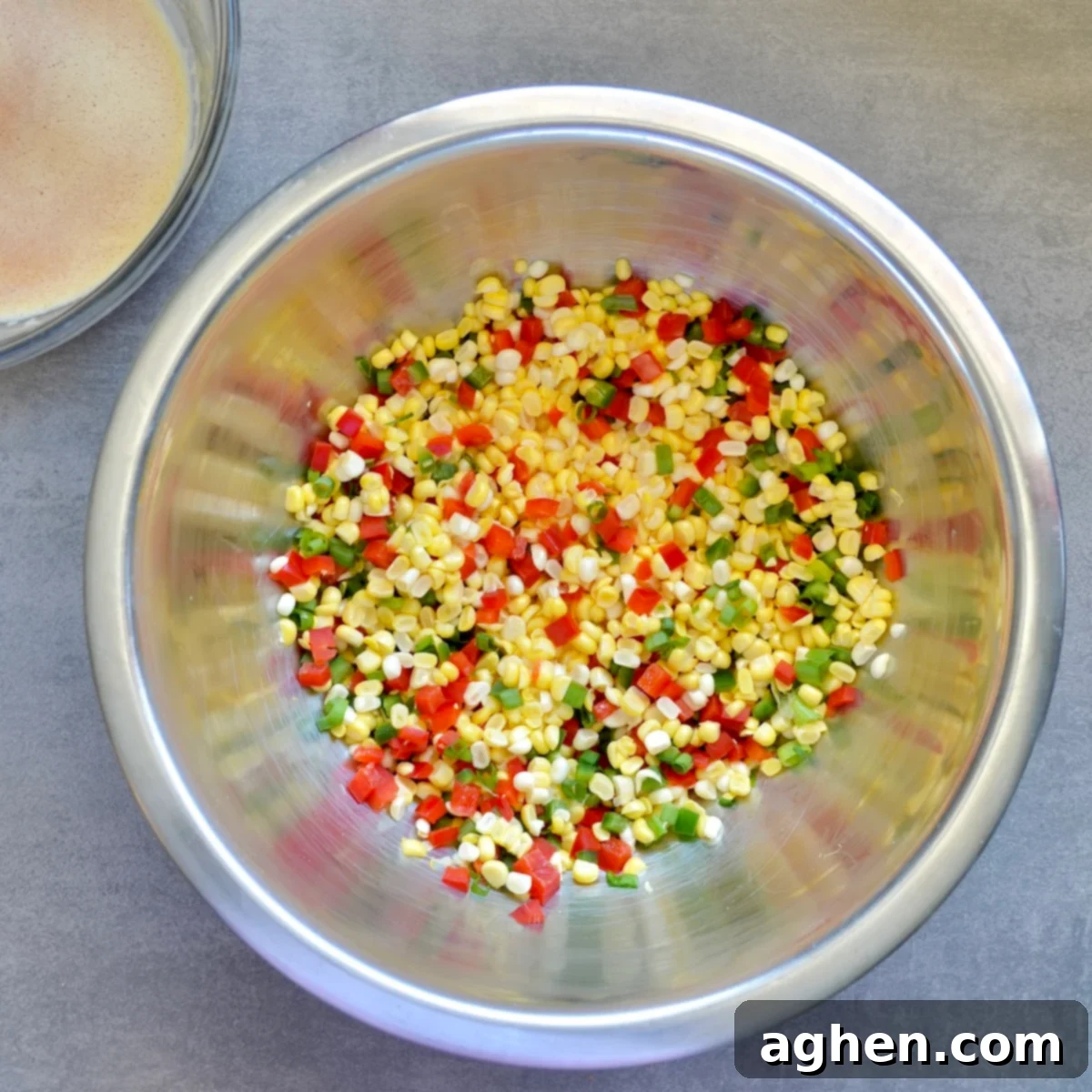 Chopped veggies for corn fritter batter