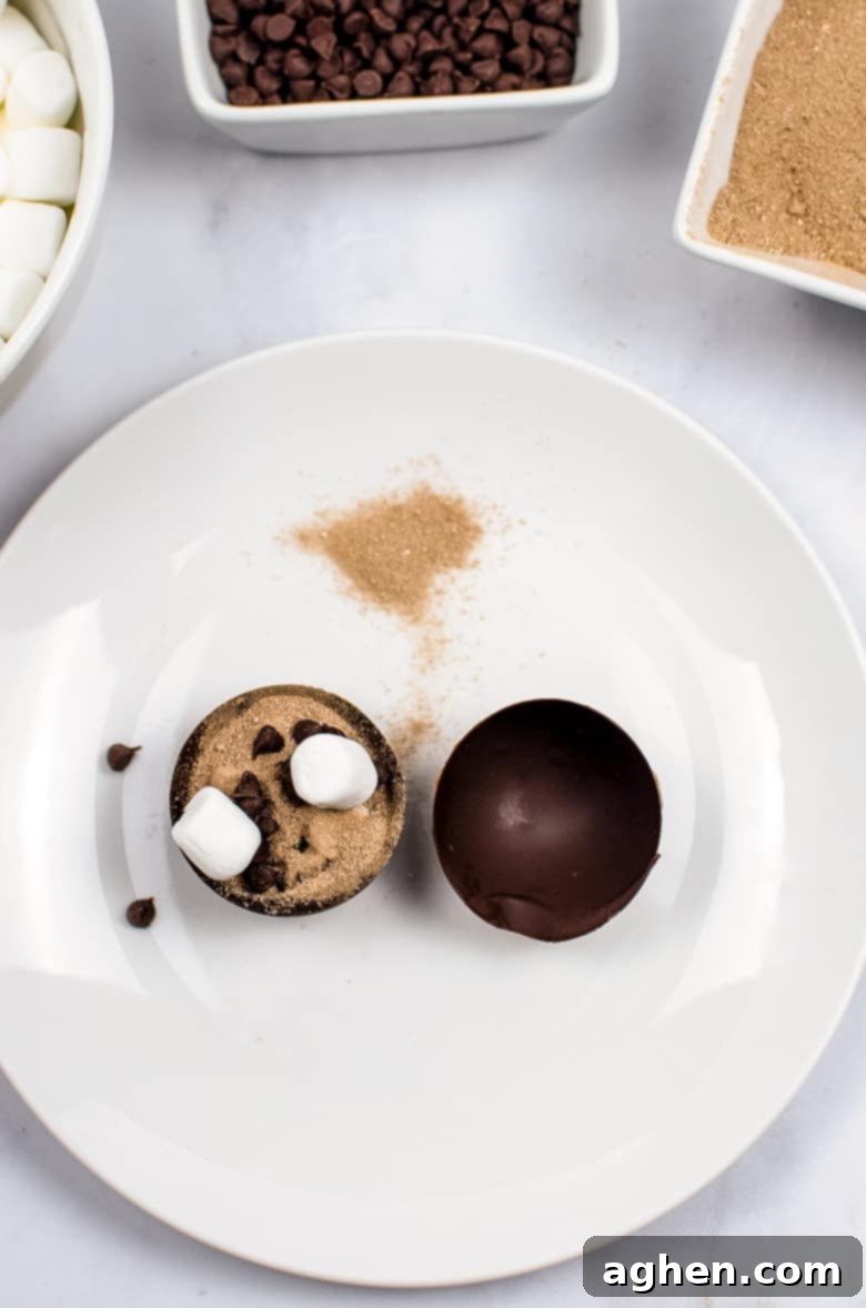 How to Make Hot Chocolate Bombs, showing the process of filling and sealing chocolate domes.
