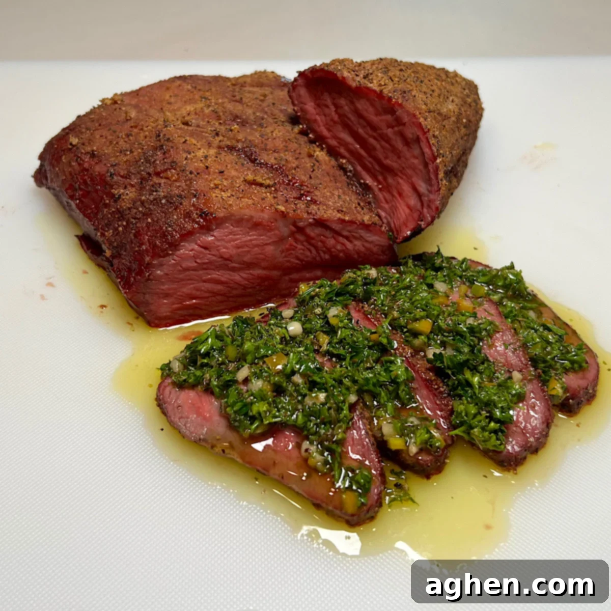 sliced tri-tip with chimichurri