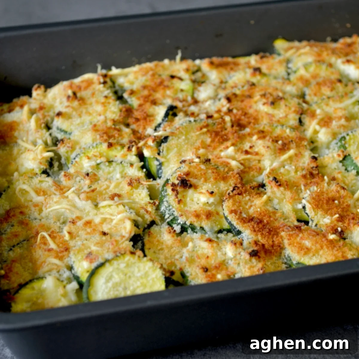 Close-Up of Cheesy Weight Watchers Zucchini Casserole