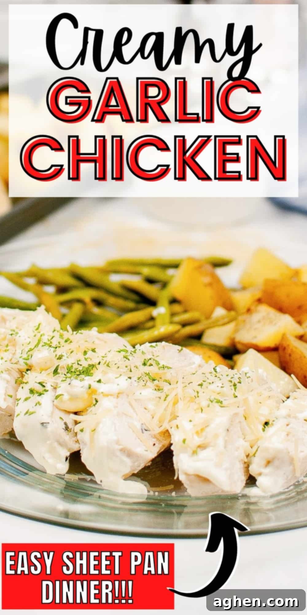 Creamy garlic chicken; easy sheet pan dinner!