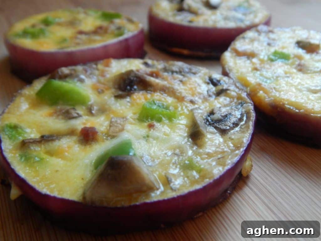colorful omelet onion rings with mushrooms and cheese