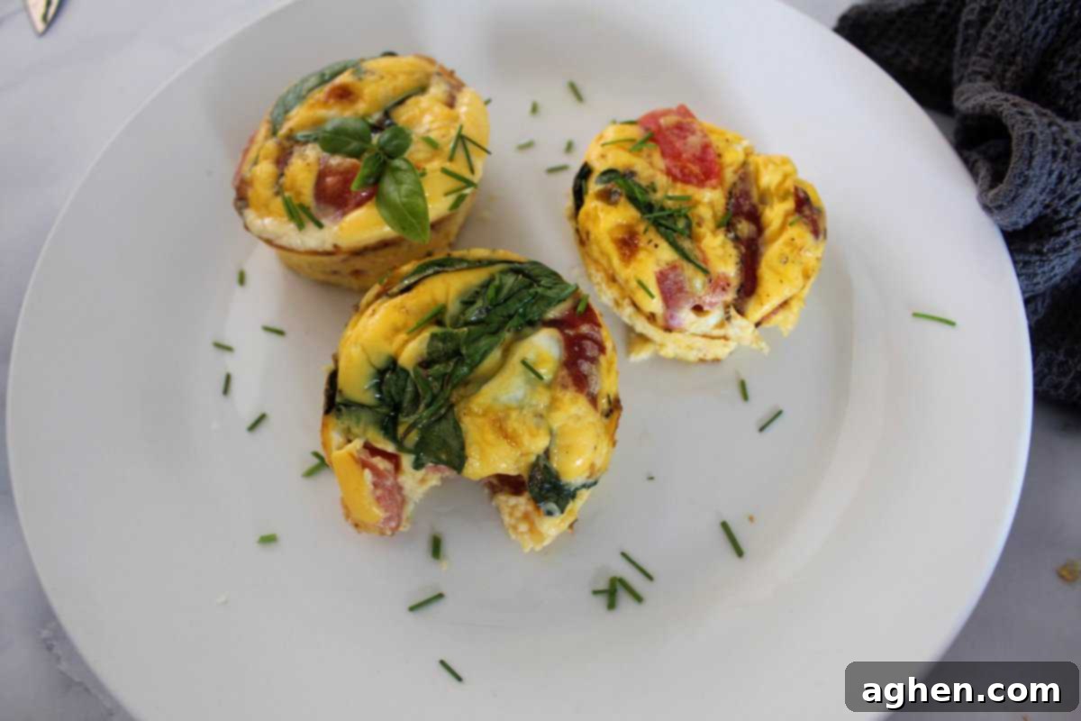two perfectly cooked Weight Watchers egg bites on a white plate