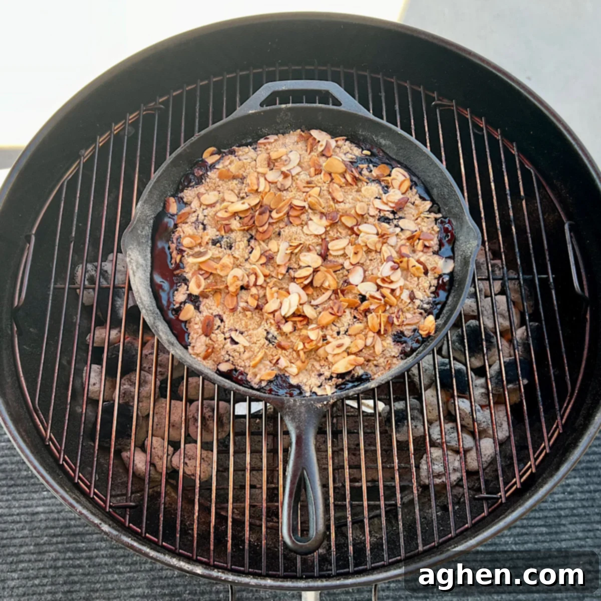 The Ultimate Smoked Blueberry Crumble for Your Grill 10 cooked blueberry crumble on weber kettle grill grate
