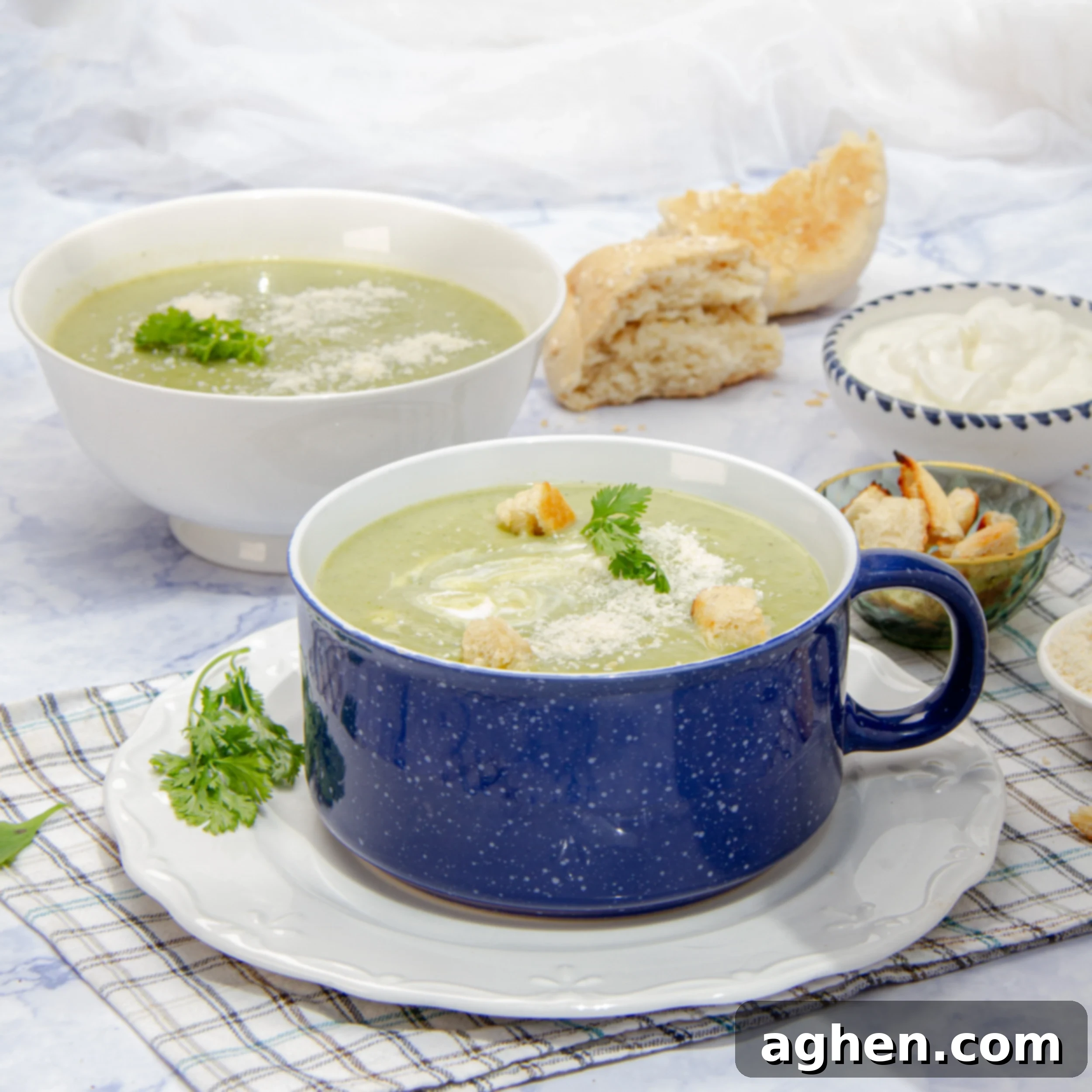 Light Zucchini Cream Soup: A Fun Fresh Spin 2 Skinny Zucchini Cream soup in a bowl, topped with croutons and parmesan.