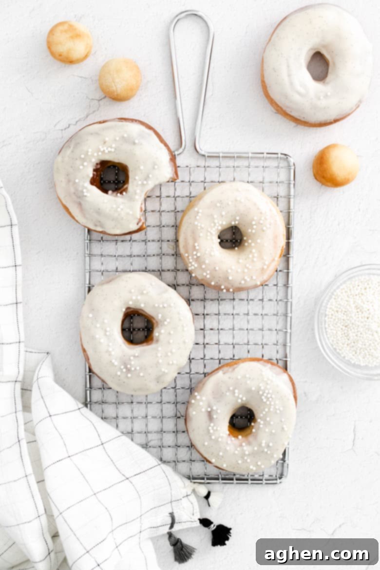 air fryer donuts made from scratch with vanilla icing and sprinkles