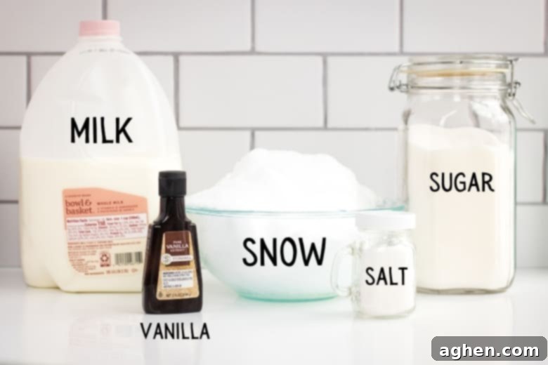 milk, vanilla extract, snow, salt, sugar