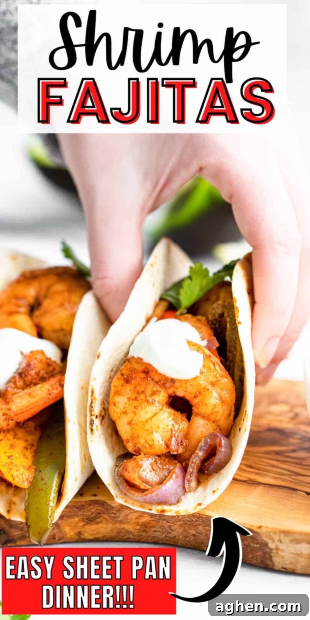 Easy Sheet Pan Shrimp Fajitas 10 Shrimp Fajitas; Easy Sheet Pan Recipe - a vertical image perfect for Pinterest, highlighting the dish's ease and deliciousness.