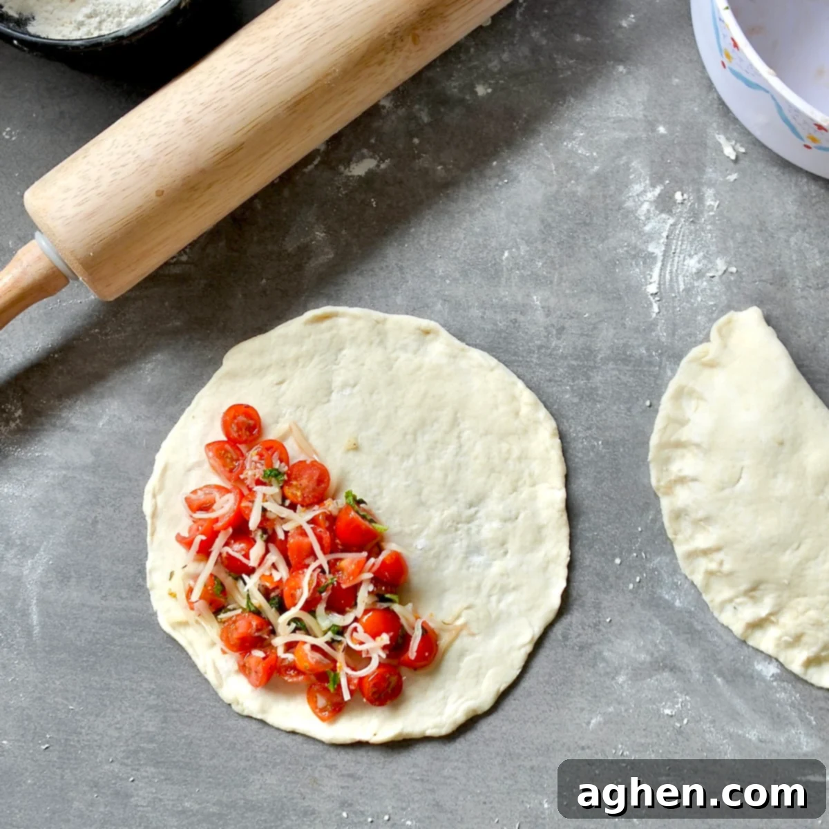 Filling calzone dough