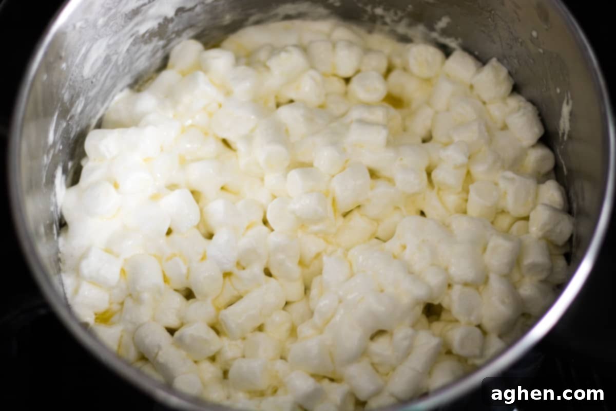 Large pot with slightly melted mini marshmallows