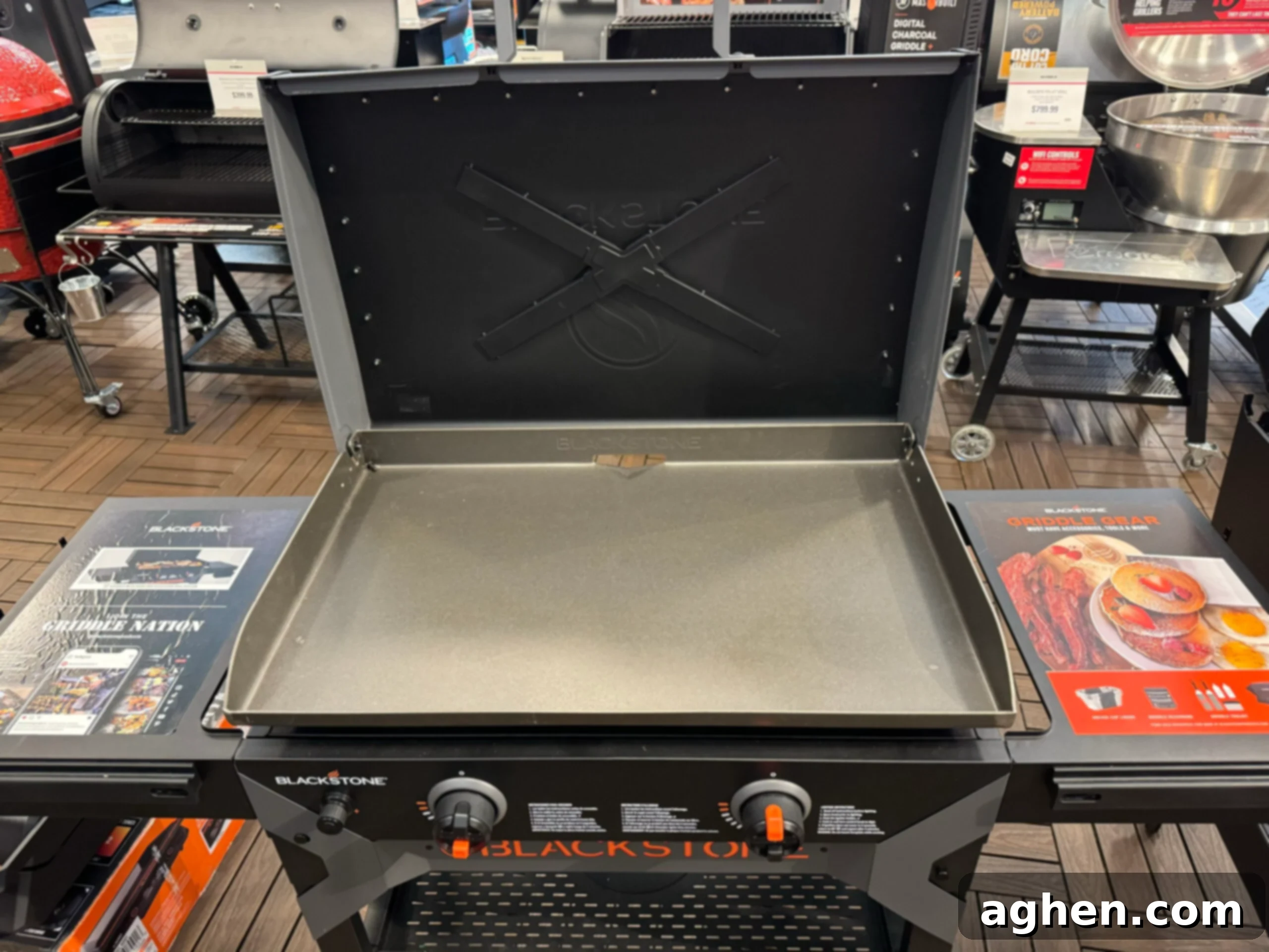 Close-up of food cooking on a Blackstone griddle
