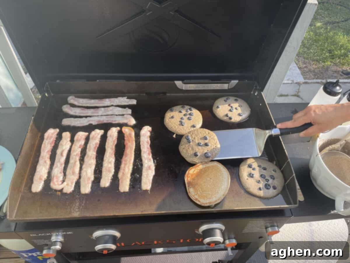 pancakes cooking on blackstone