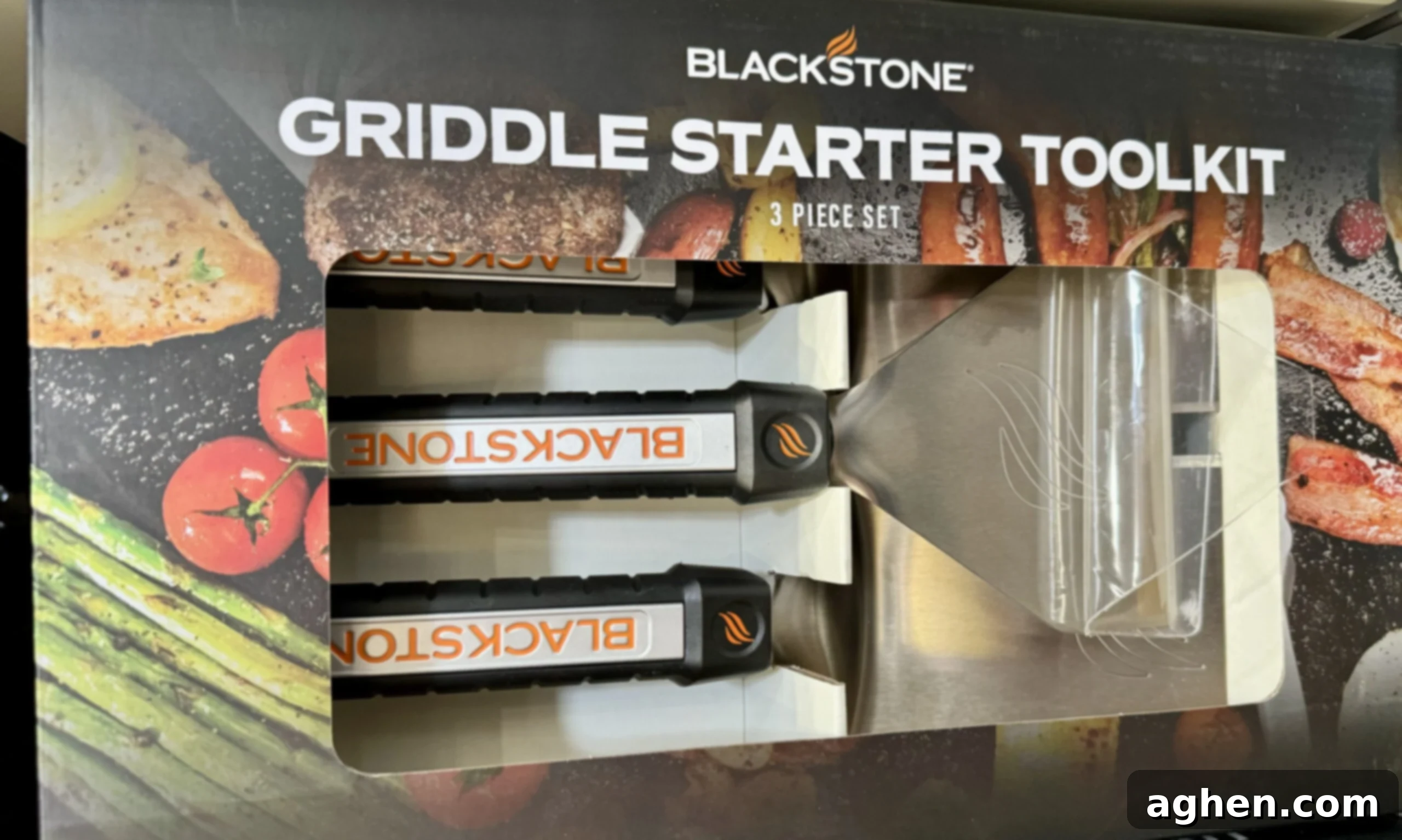 Close-up of a Blackstone griddle with food being cooked