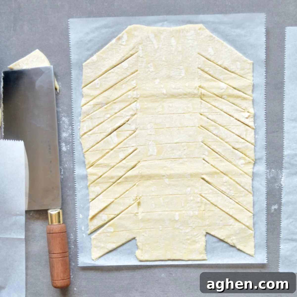 Chocolate Banana Puff Braid 4 Prepping puff pastry dough for braiding