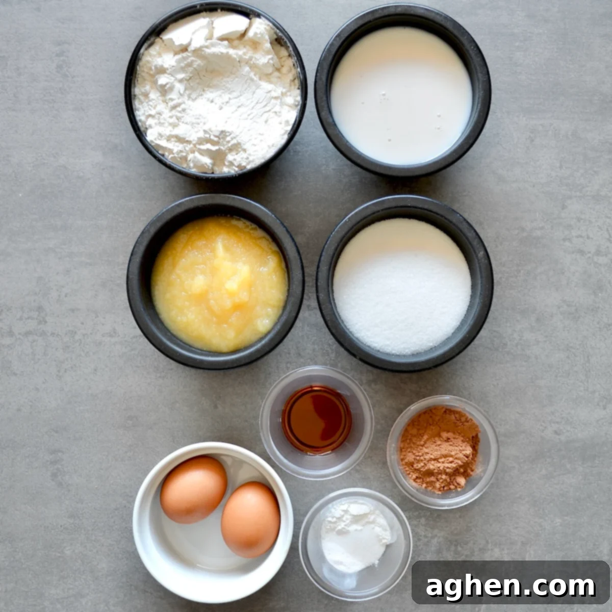Measured ingredients for making marble cake