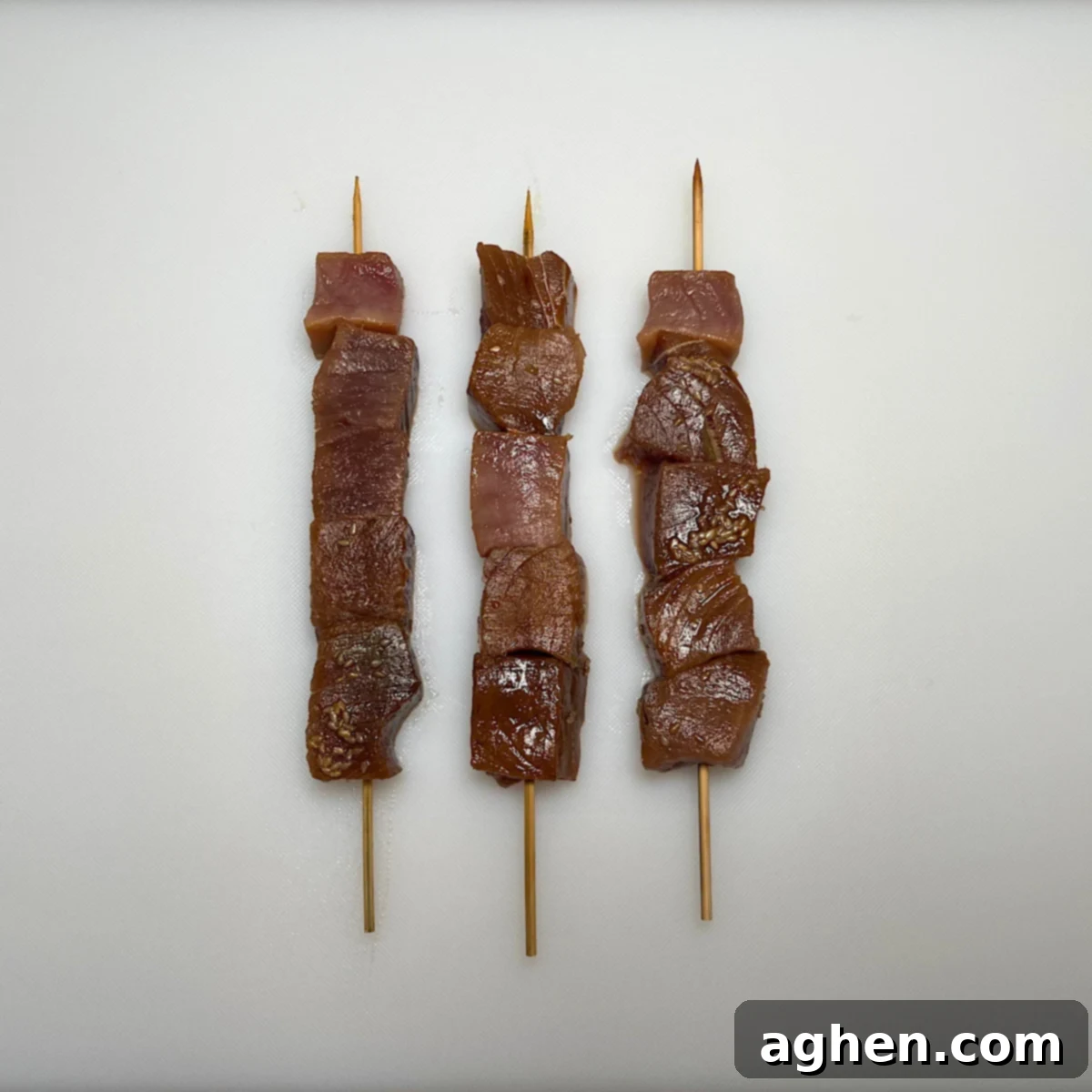Grilled Tuna Skewers 5 Prepared Ahi Tuna skewers ready for grilling