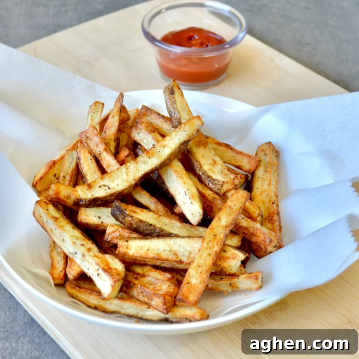 French fries with ketchup on the side
