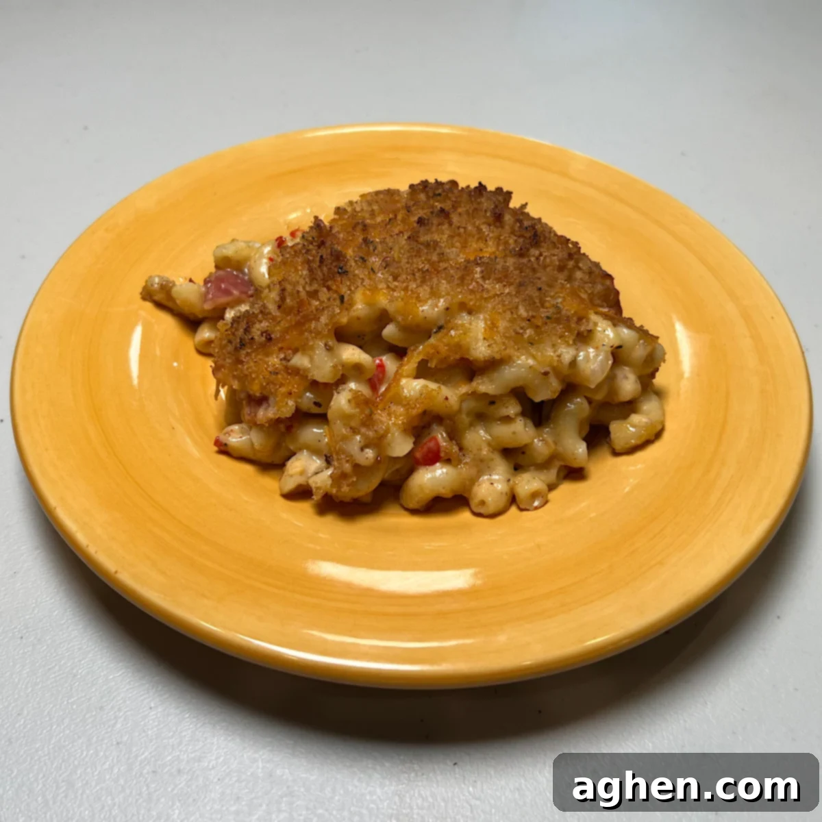 single serving smoked mac & cheese on plate