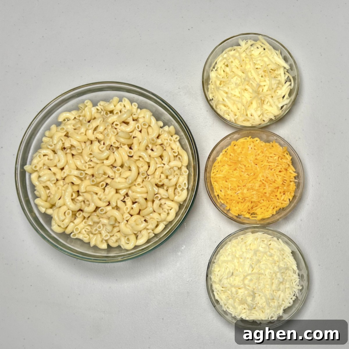 three cheeses for mac & cheese with macaroni 