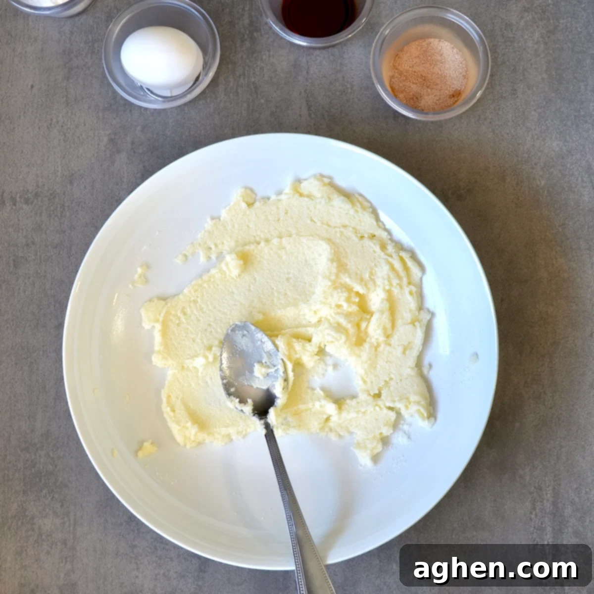 Family-Favorite Weight Watchers Snickerdoodle Bars 4 Mixing light butter substitute and granulated sugar together in a bowl for snickerdoodle cookie dough.