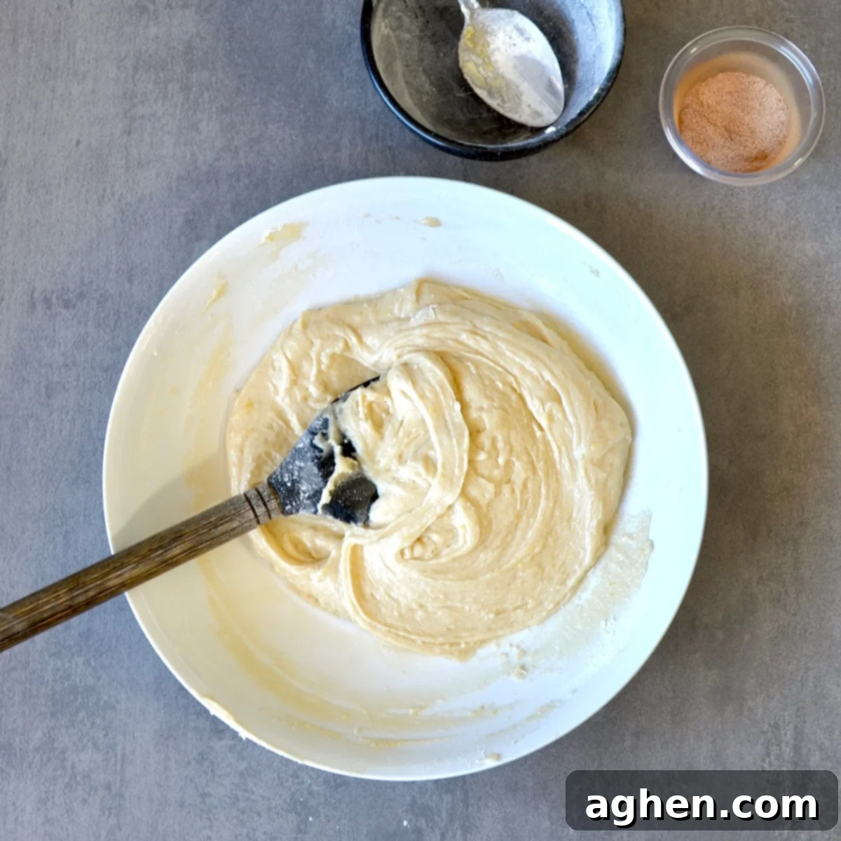 Family-Favorite Weight Watchers Snickerdoodle Bars 5 Snickerdoodle dough resting in a mixing bowl, ready to be spread into a baking dish.