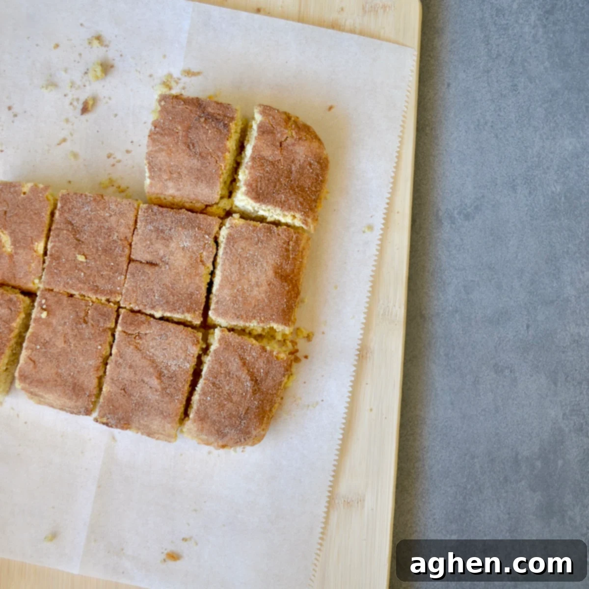 Family-Favorite Weight Watchers Snickerdoodle Bars 6 Overhead view of freshly baked Weight Watchers Snickerdoodle bars in a pan, beautifully golden and ready for slicing.