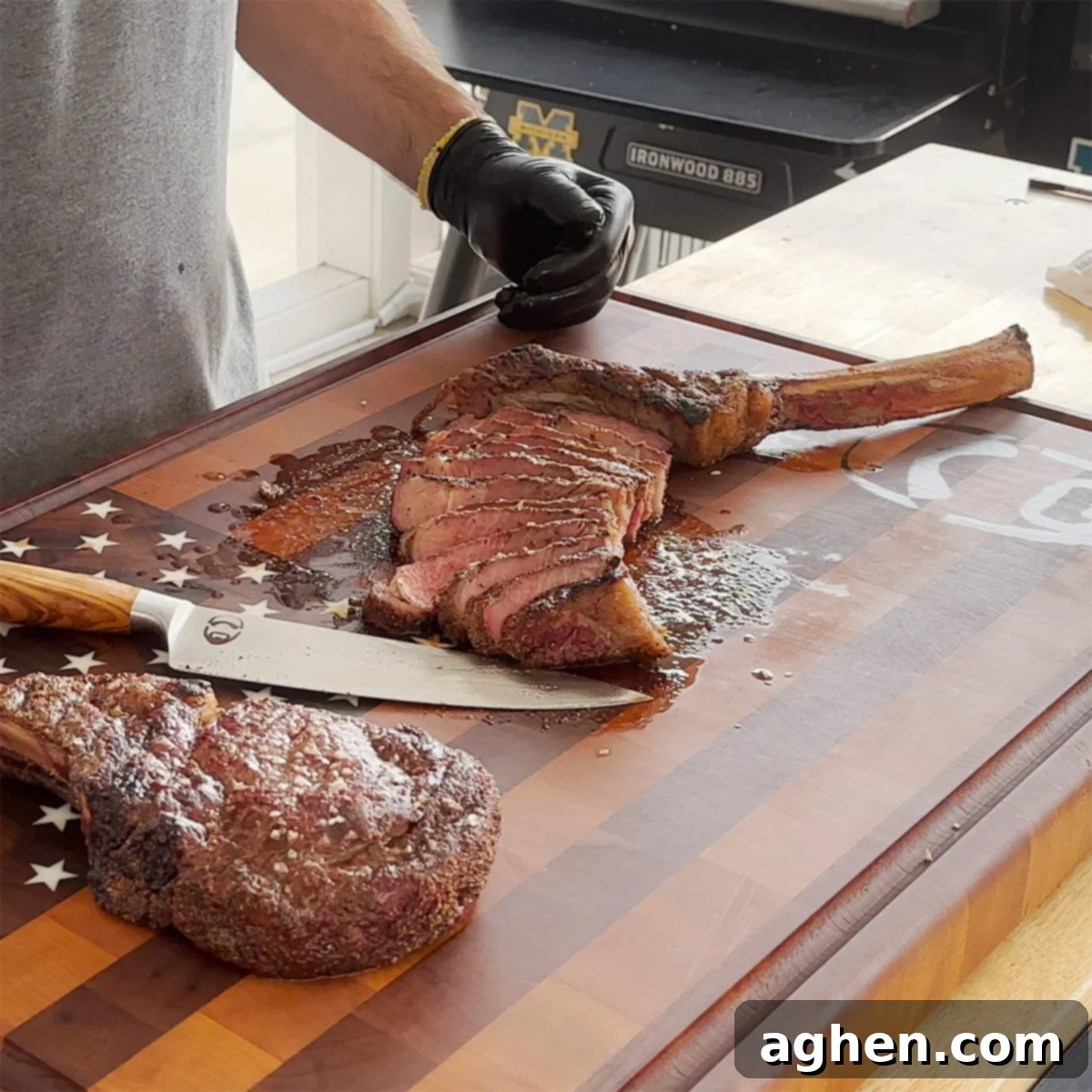Sliced Tomahawk Steaks ready to serve