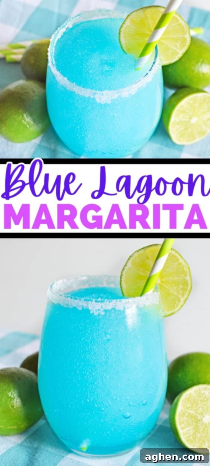 Azure Bliss Margaritas 6 Pinterest image, reads: blue lagoon margarita