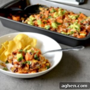 Weight Watchers Sweet Potato Black Bean Enchilada Casserole served with tortilla chips