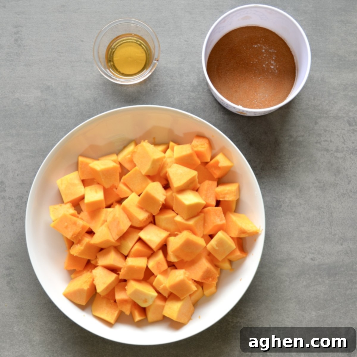 Diced squash and seasonings