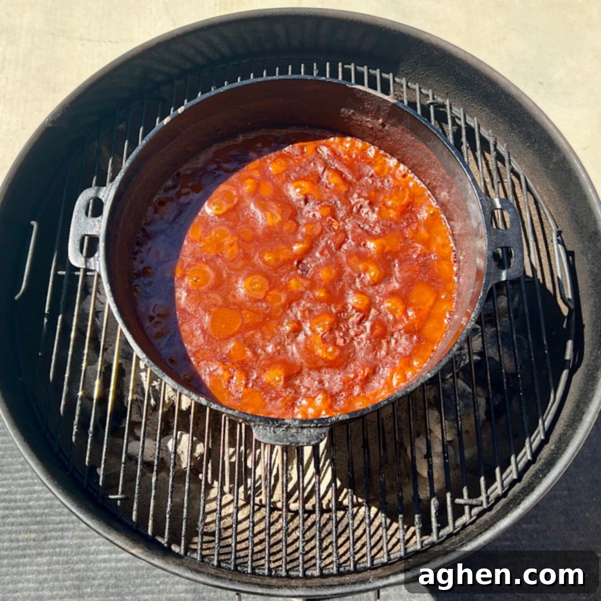 smoking chili on grill grate