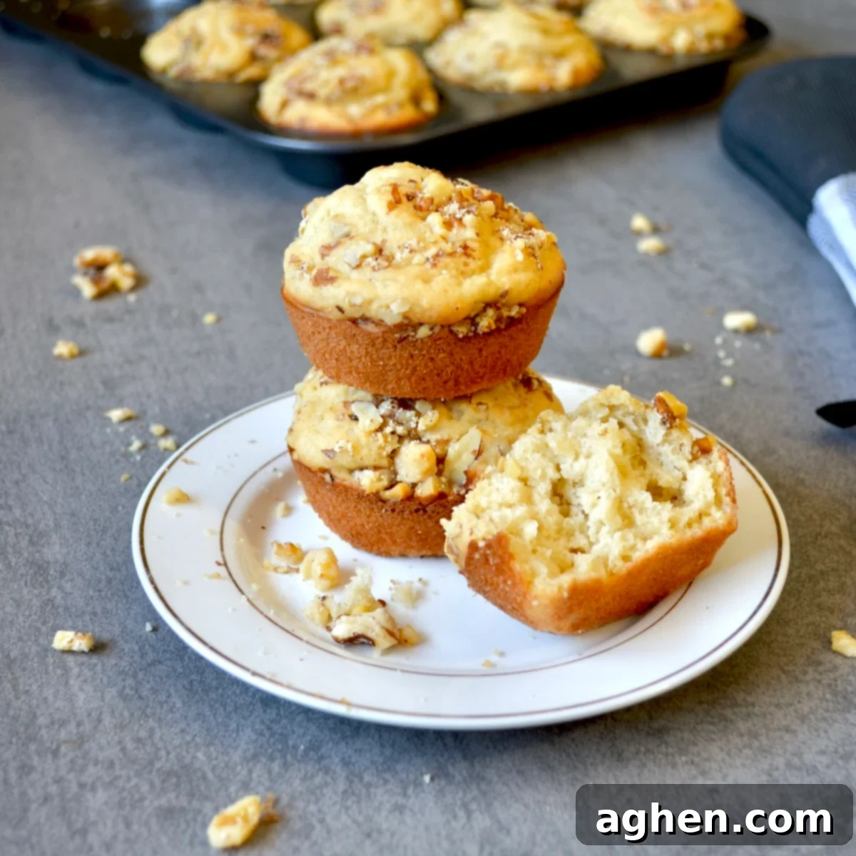 Lightened Maple Walnut Muffins 2 Muffins on a plate