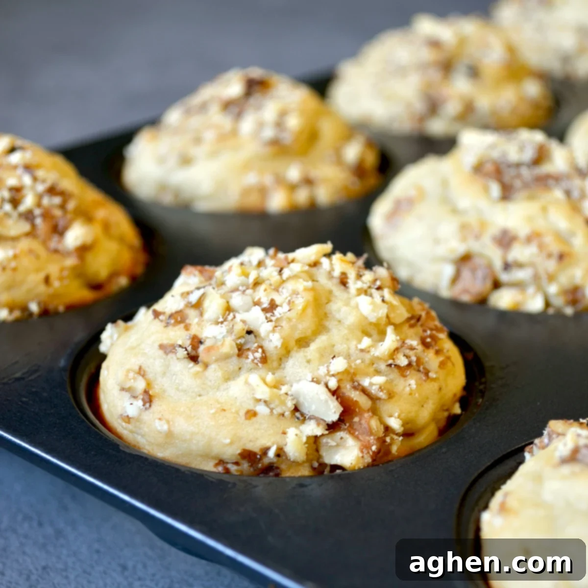 Lightened Maple Walnut Muffins 6 Close up image of maple walnut muffins