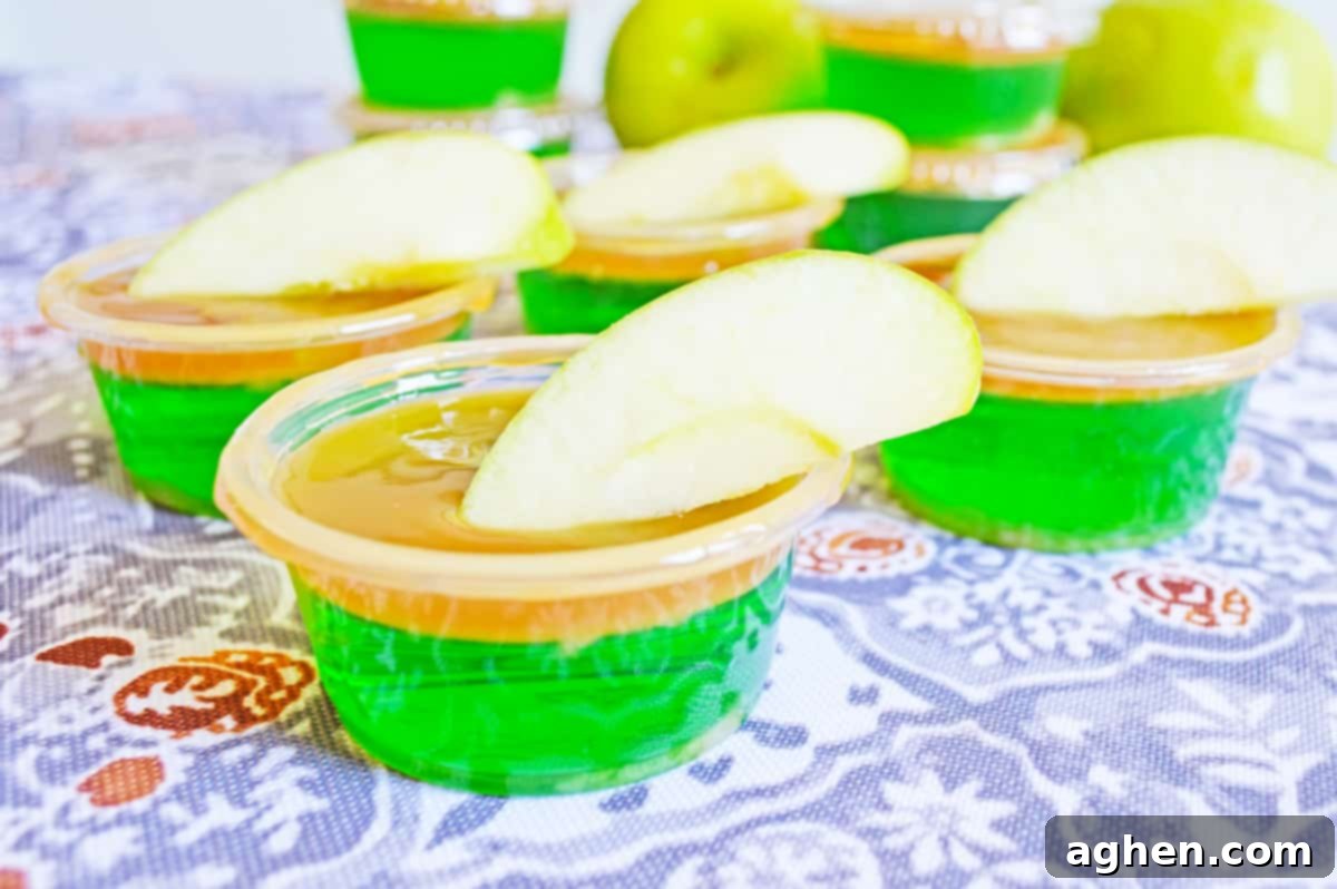 Caramel Apple Jello Shots with apple garnish