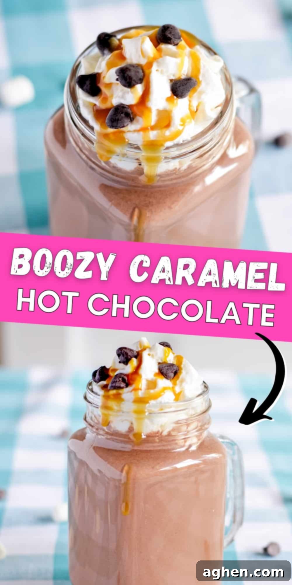 Boozy Caramel Hot Chocolate Pin Collage Image